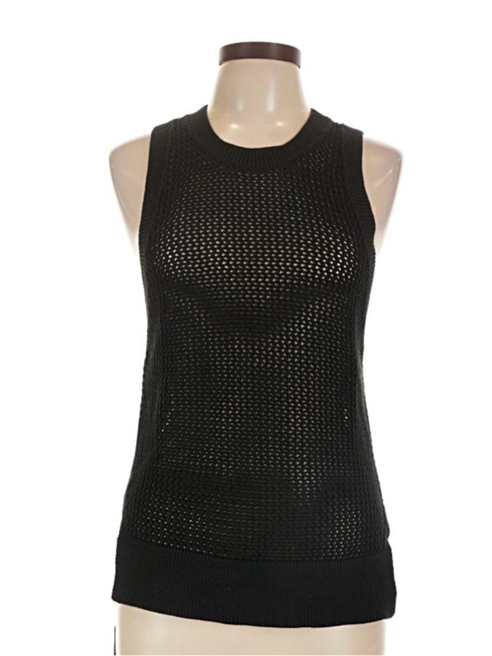 Lululemon Sleeveless Loose Knit Sweater Hi-Low Hem Black Size 4 Mesh Crochet